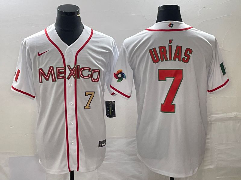 Men 2023 World Cub Mexico #7 Urias White red Nike MLB Jersey1
